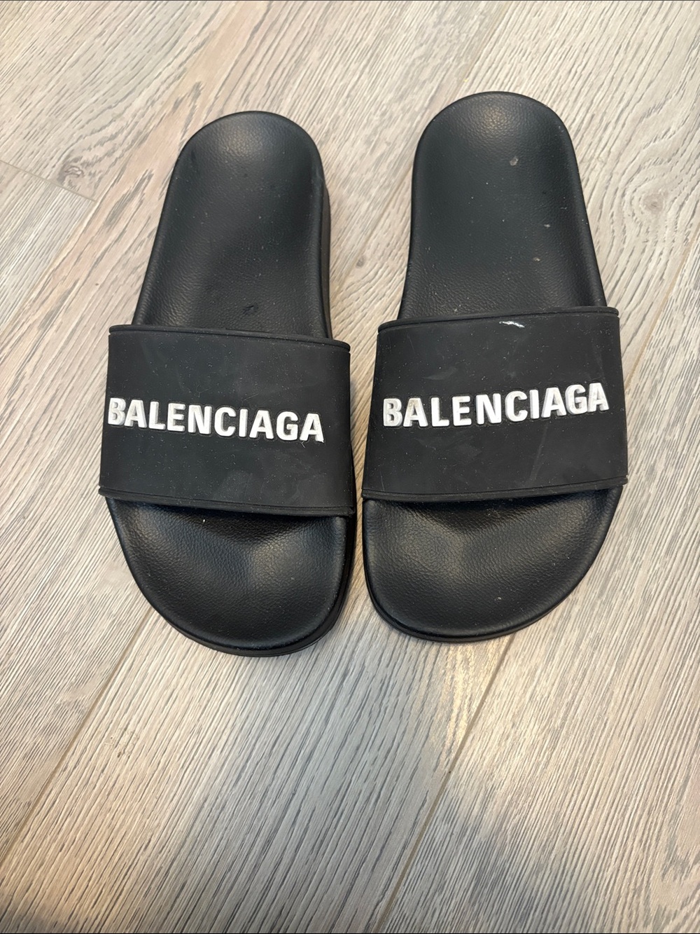 Balenciaga Black Slides with White Logo
